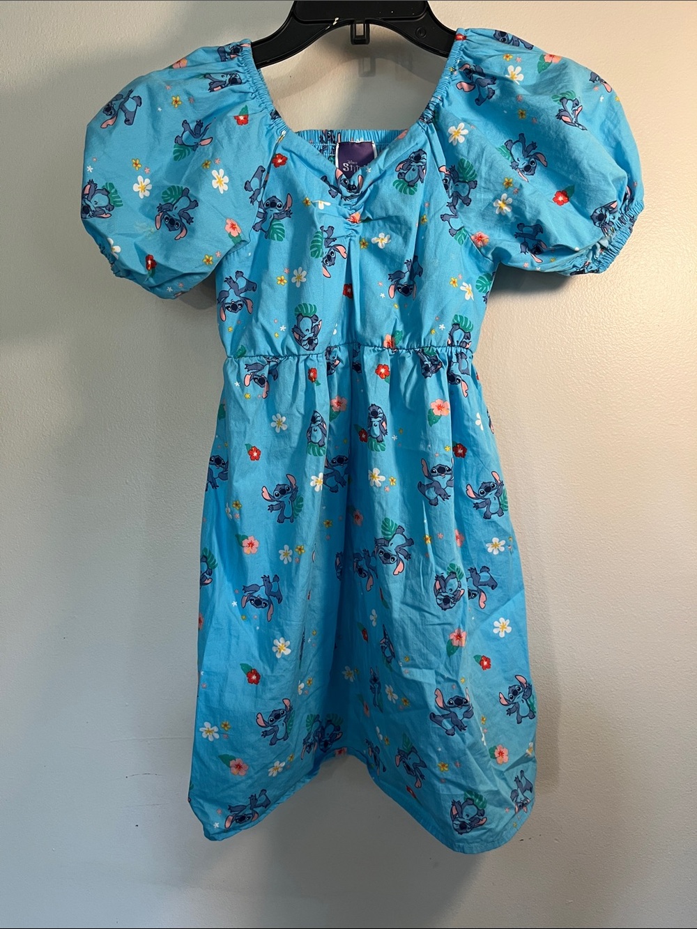 Disney Blue Stitch Puff Sleeve Nightgown with Floral Accents - Picture 1 of 4
